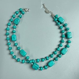Faux turquoise beads necklace 16-20”